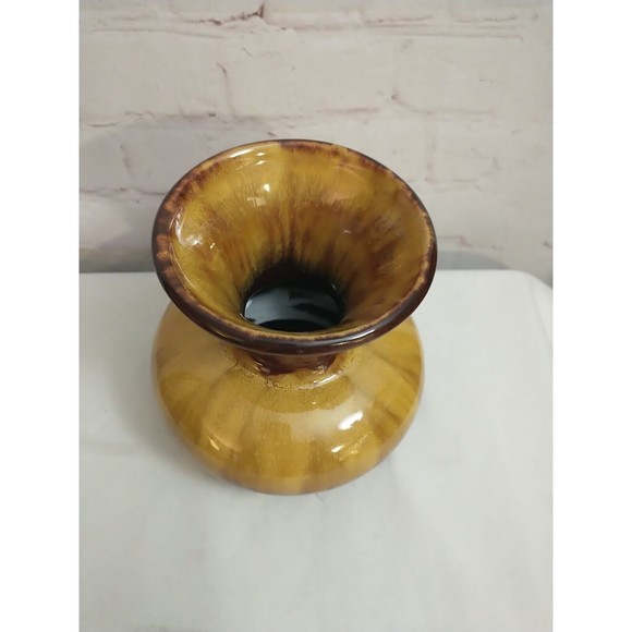 Vintage MCM Blue Mountain Pottery Vase Glossy Yellow & Brown Glaze  5" - Picture 5 of 8